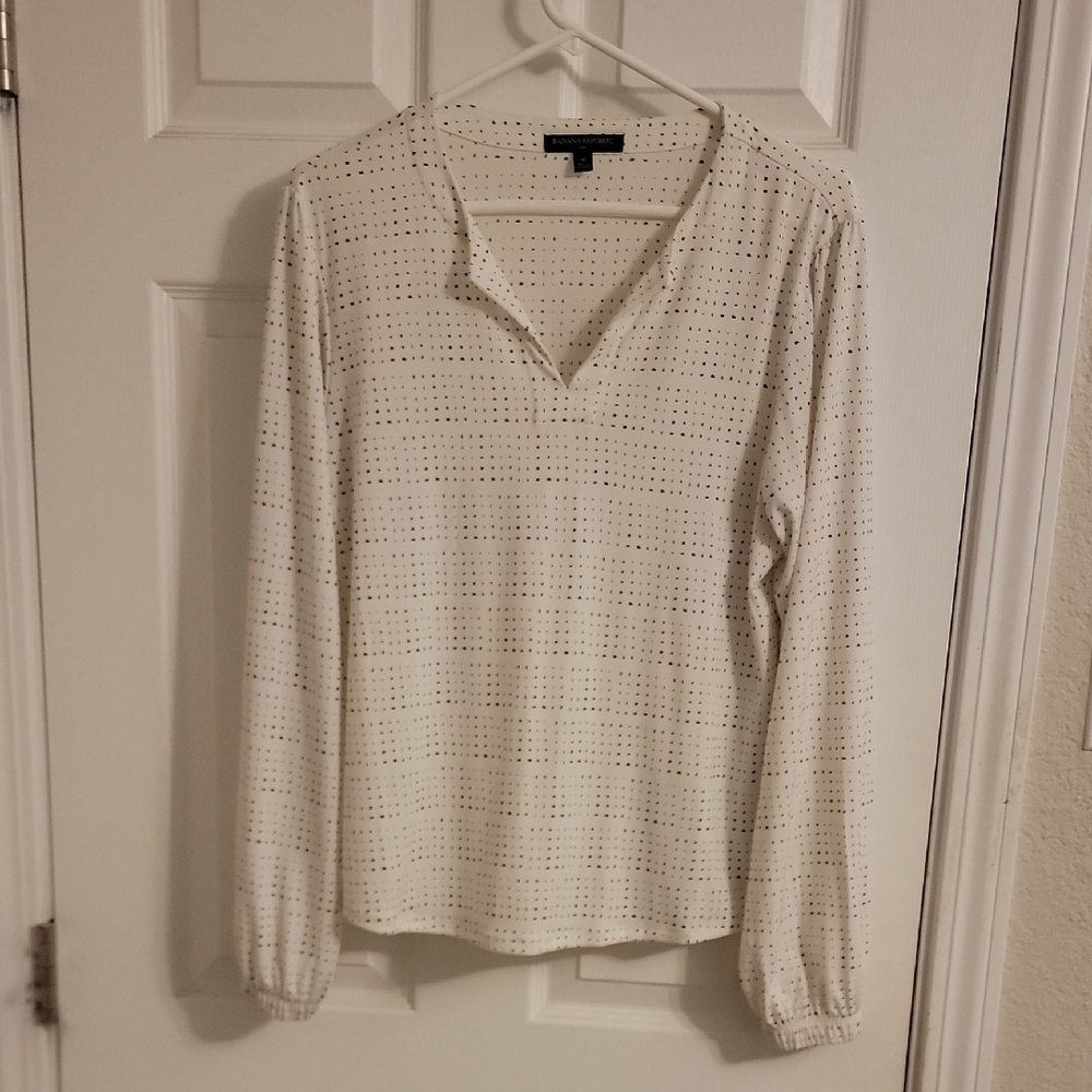 Calvin Klein Cream Blouse with Black Dots